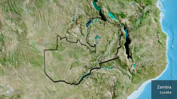 Gros Plan Zone Frontalière Zambie Sur Une Carte Satellite Point — Photo
