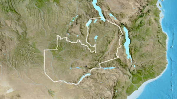 Close Van Het Grensgebied Van Zambia Een Satellietkaart Hoofdpunt Glow — Stockfoto