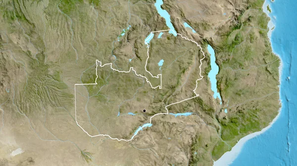 Närbild Zambias Gränsområde Satellitkarta Huvudpunkt Skissera Runt Landet Form — Stockfoto
