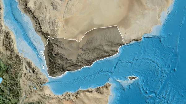 Close Yemen Border Area Highlighting Dark Overlay Satellite Map Capital — Stock Photo, Image
