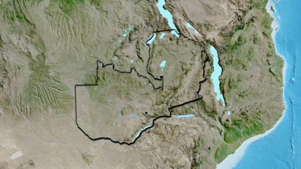 Primer Plano Zona Fronteriza Zambia Mapa Satelital Punto Capital Bordes — Foto de Stock