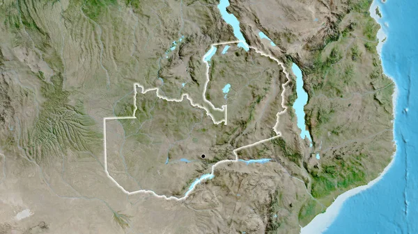 Close Van Het Grensgebied Van Zambia Een Satellietkaart Hoofdpunt Glow — Stockfoto