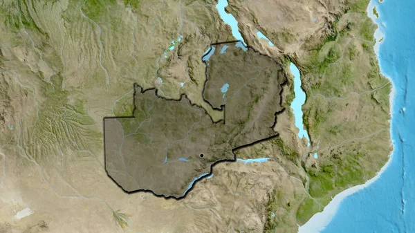 Närbild Zambias Gränsområde Med Mörk Överlagring Satellitkarta Huvudpunkt Skalade Kanter — Stockfoto