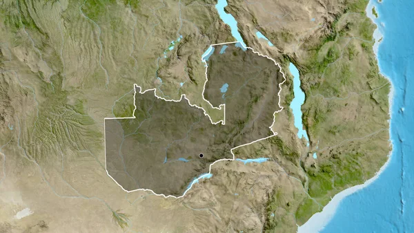 Zbliżenie Strefy Przygranicznej Zambii Ciemną Pokrywą Mapie Satelitarnej Główny Punkt — Zdjęcie stockowe