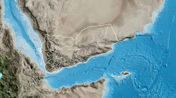 イエメン国境地域の閉鎖と衛星地図上のその地域の境界線 資本ポイント 全国の概要 — ストック写真