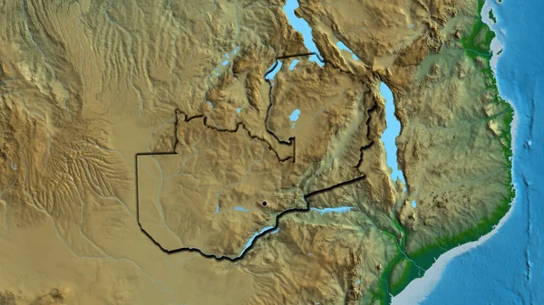 Primer Plano Zona Fronteriza Zambia Mapa Físico Punto Capital Bordes — Foto de Stock
