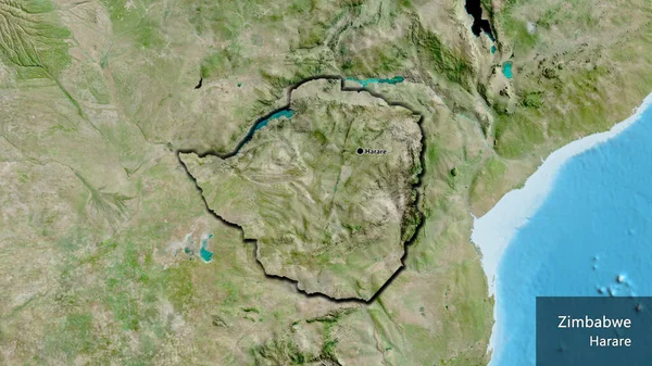 Plano Perto Zona Fronteiriça Zimbabué Num Mapa Por Satélite Ponto — Fotografia de Stock