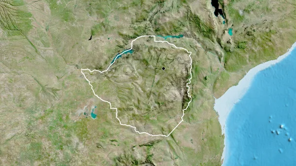 Close Dari Wilayah Perbatasan Zimbabwe Pada Peta Satelit Titik Ibu — Stok Foto
