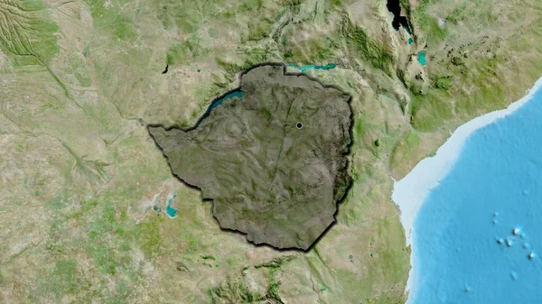 Närbild Zimbabwes Gränsområde Med Ett Mörkt Överdrag Satellitkarta Huvudpunkt Skalade — Stockfoto