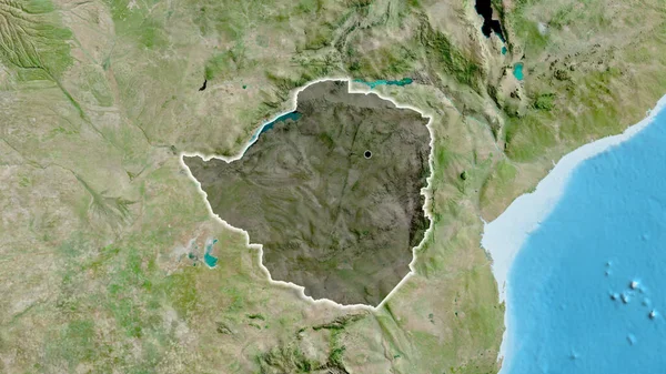 Närbild Zimbabwes Gränsområde Med Ett Mörkt Överdrag Satellitkarta Huvudpunkt Glow — Stockfoto
