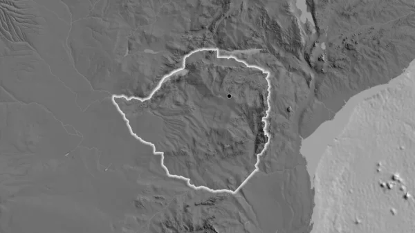 Close Zimbabwe Border Area Bilevel Map Capital Point Glow Country — Stock Photo, Image