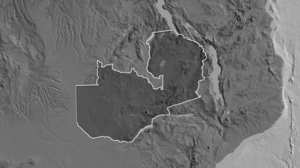 Zambiya Sınır Bölgesinin Yakın Planında Bilek Haritasının Üzerinde Koyu Bir — Stok fotoğraf