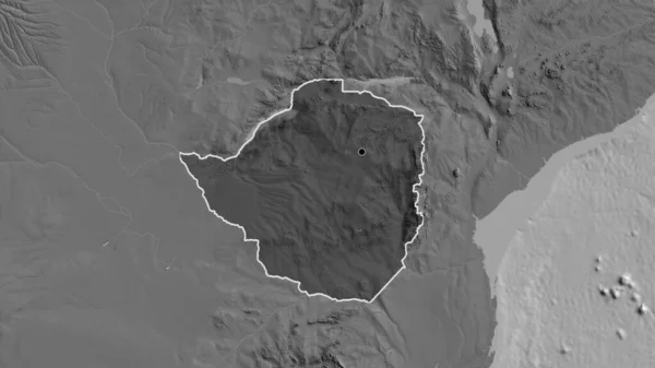 Närbild Zimbabwes Gränsområde Med Ett Mörkt Överdrag Tvåvåningskarta Huvudpunkt Skissera — Stockfoto