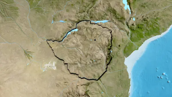 Närbild Zimbabwes Gränsområde Satellitkarta Huvudpunkt Skalade Kanter Lantformen — Stockfoto