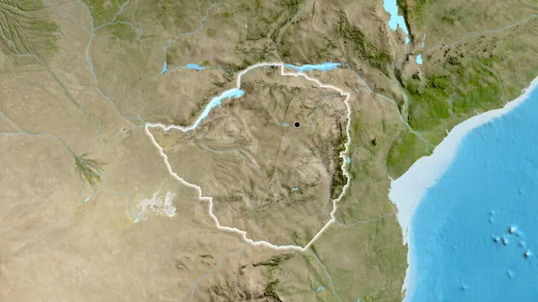 Närbild Zimbabwes Gränsområde Satellitkarta Huvudpunkt Glow Runt Landet Form — Stockfoto