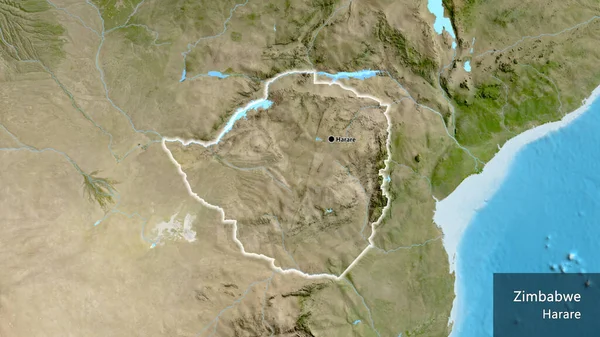 Närbild Zimbabwes Gränsområde Satellitkarta Huvudpunkt Glow Runt Landet Form Landets — Stockfoto
