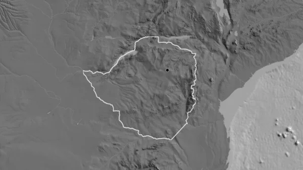 在双边地图上对津巴布韦边境地区进行的密切监视 资本点 国家形貌概述 — 图库照片