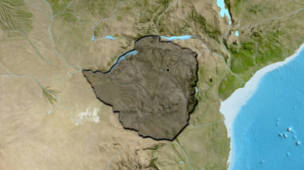 Крупним Планом Зону Прикордонної Зони Зімбабве Темним Накладанням Супутникову Карту — стокове фото