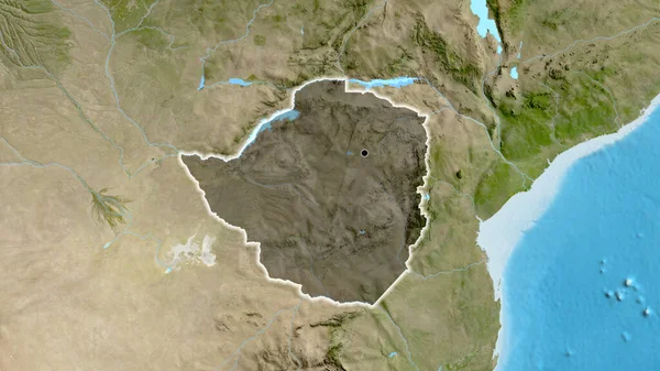 Detailní Záběr Pohraniční Oblasti Zimbabwe Zdůrazňující Tmavé Překrytí Satelitní Mapě — Stock fotografie