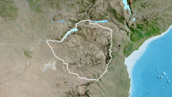 Close Van Het Grensgebied Van Zimbabwe Een Satellietkaart Hoofdpunt Glow — Stockfoto