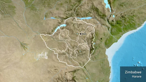 Närbild Zimbabwes Gränsområde Och Dess Regionala Gränser Satellitkarta Huvudpunkt Runt — Stockfoto