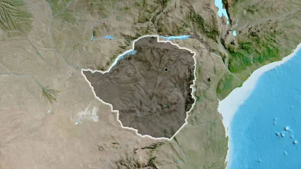 Close Zimbabwe Border Area Highlighting Dark Overlay Satellite Map Capital — Stock Photo, Image