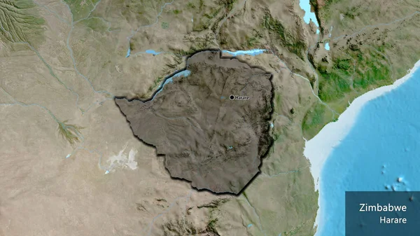 Крупный План Пограничной Зоны Зимбабве Выделяющийся Тёмным Наложением Спутниковую Карту — стоковое фото