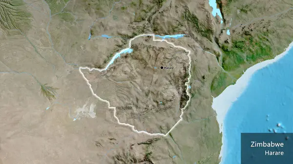 Close Van Het Grensgebied Van Zimbabwe Een Satellietkaart Hoofdpunt Gloeien — Stockfoto
