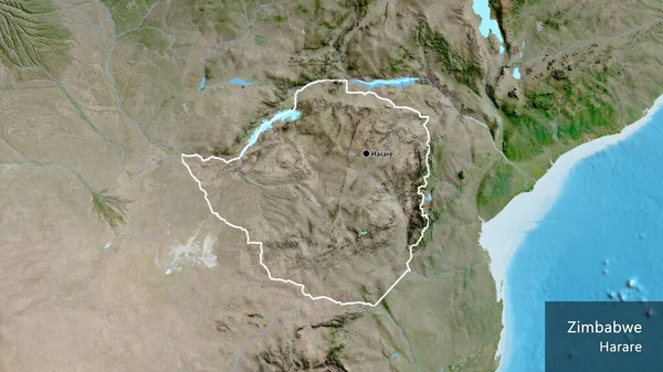 Närbild Zimbabwes Gränsområde Satellitkarta Huvudpunkt Runt Landet Landets Engelska Namn — Stockfoto
