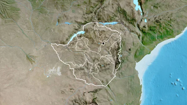 Närbild Zimbabwes Gränsområde Och Dess Regionala Gränser Satellitkarta Huvudpunkt Skissera — Stockfoto
