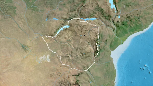 Närbild Zimbabwes Gränsområde Satellitkarta Huvudpunkt Skissera Runt Landet Form — Stockfoto