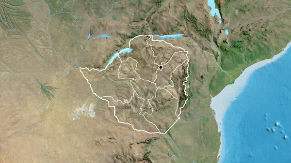 Närbild Zimbabwes Gränsområde Och Dess Regionala Gränser Satellitkarta Huvudpunkt Skissera — Stockfoto