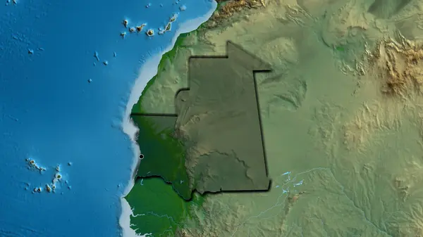 对毛里塔尼亚边境地区的密切监视 用一张地形图上的黑暗阴影突出显示了这一点 资本点 国家形状的斜边 — 图库照片