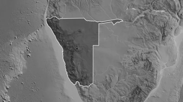 Zbliżenie Strefy Przygranicznej Namibii Ciemnym Pokryciem Mapie Skali Szarości Główny — Zdjęcie stockowe