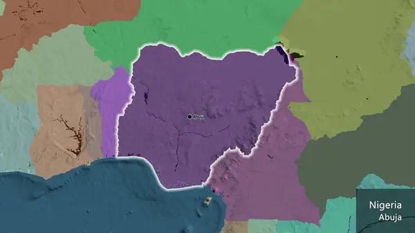 Närbild Nigerias Gränsområde Med Ett Mörkt Överdrag Administrativ Karta Huvudpunkt — Stockfoto
