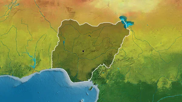 尼日尔边境地区的特写镜头 用地形图上的黑暗阴影突出显示 资本点 国家形貌概述 — 图库照片