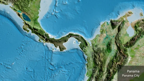 Närbild Panamas Gränsområde Med Mörk Överlagring Satellitkarta Huvudpunkt Runt Landet — Stockfoto