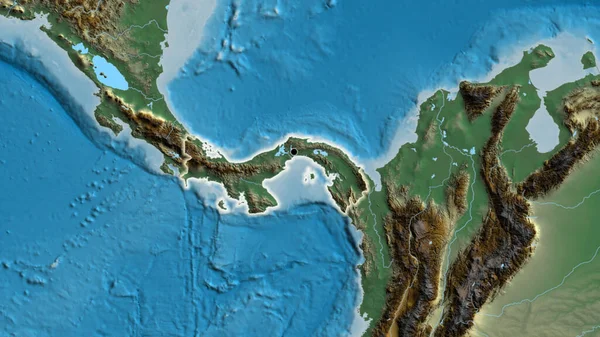 Close Área Fronteira Panamá Mapa Alívio Ponto Capital Brilho Torno — Fotografia de Stock