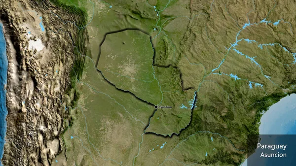 Close Paraguay Border Area Satellite Map Capital Point Bevelled Edges — Stock Photo, Image