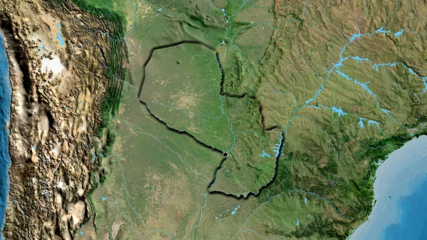 Primer Plano Zona Fronteriza Paraguay Mapa Satelital Punto Capital Bordes —  Fotos de Stock