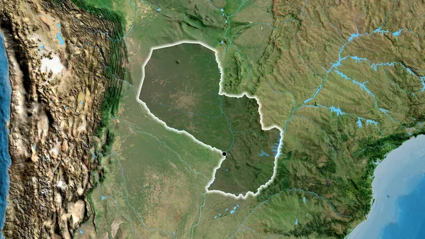 Крупный План Пограничной Зоны Парагвая Выделяющийся Тёмным Наложением Спутниковую Карту — стоковое фото