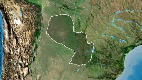 Närbild Paraguays Gränsområde Med Mörk Överlagring Satellitkarta Huvudpunkt Skissera Runt — Stockfoto