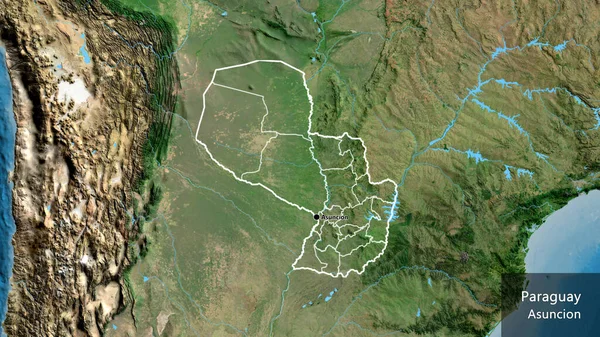 Close Paraguay Border Area Its Regional Borders Satellite Map Capital — Stock Photo, Image