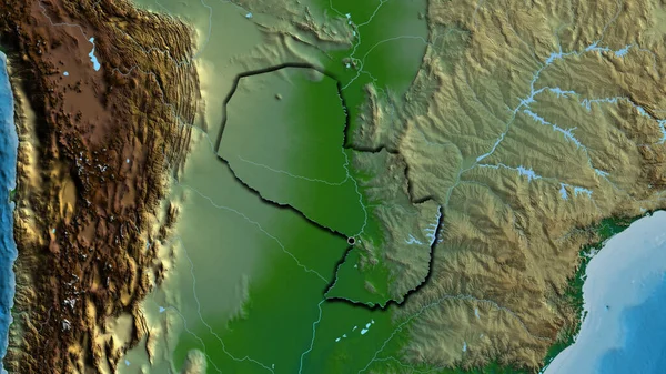 Κοντινό Πλάνο Της Παραμεθόριας Περιοχής Της Παραγουάης Φυσικό Χάρτη Σημάδι — Φωτογραφία Αρχείου
