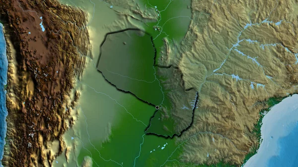 Detailní Záběr Pohraniční Oblasti Paraguaye Zvýrazňující Tmavou Vrstvu Fyzické Mapě — Stock fotografie
