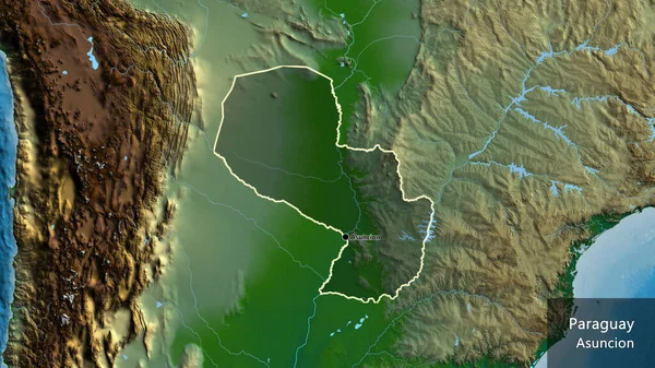 Крупный План Пограничной Зоны Парагвая Выделяющийся Тёмным Наложением Физическую Карту — стоковое фото
