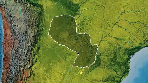 Närbild Paraguays Gränsområde Med Ett Mörkt Överdrag Topografisk Karta Huvudpunkt — Stockfoto