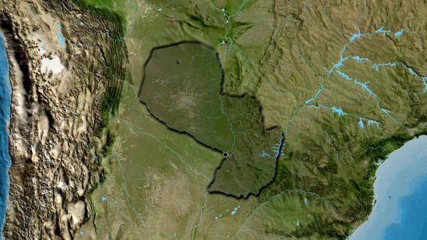 Крупный План Пограничной Зоны Парагвая Выделяющийся Тёмным Наложением Спутниковую Карту — стоковое фото