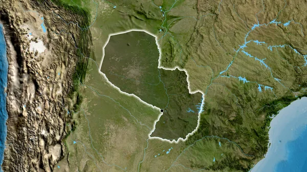 Close Área Fronteira Paraguai Destacando Com Uma Sobreposição Escura Mapa — Fotografia de Stock