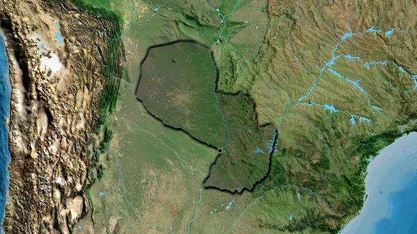 Közelkép Paraguayi Határ Menti Területről Amely Egy Műholdas Térképen Sötét — Stock Fotó